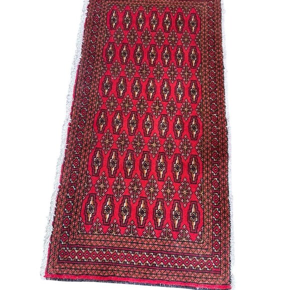 VTG Hand-Knotted All Wool Turkman-Style Oriental Sm Runner Rug Rustic Farmhouse - Picture 1 of 11